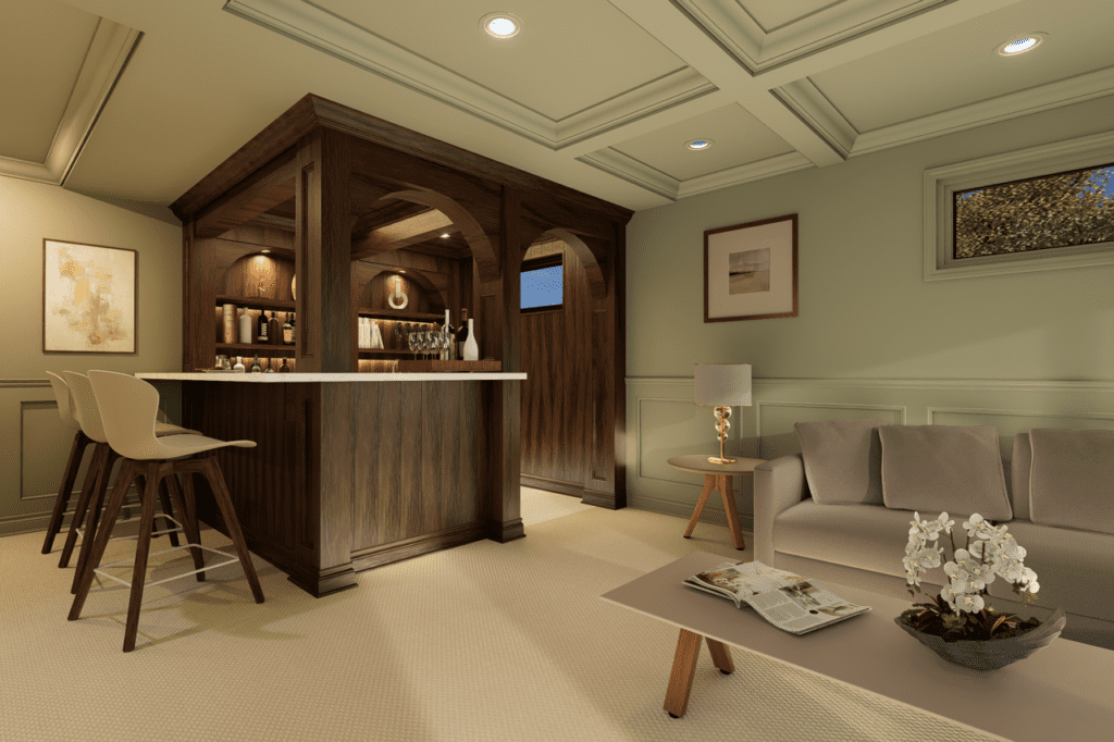 basement remodel rendering using color drenching technique